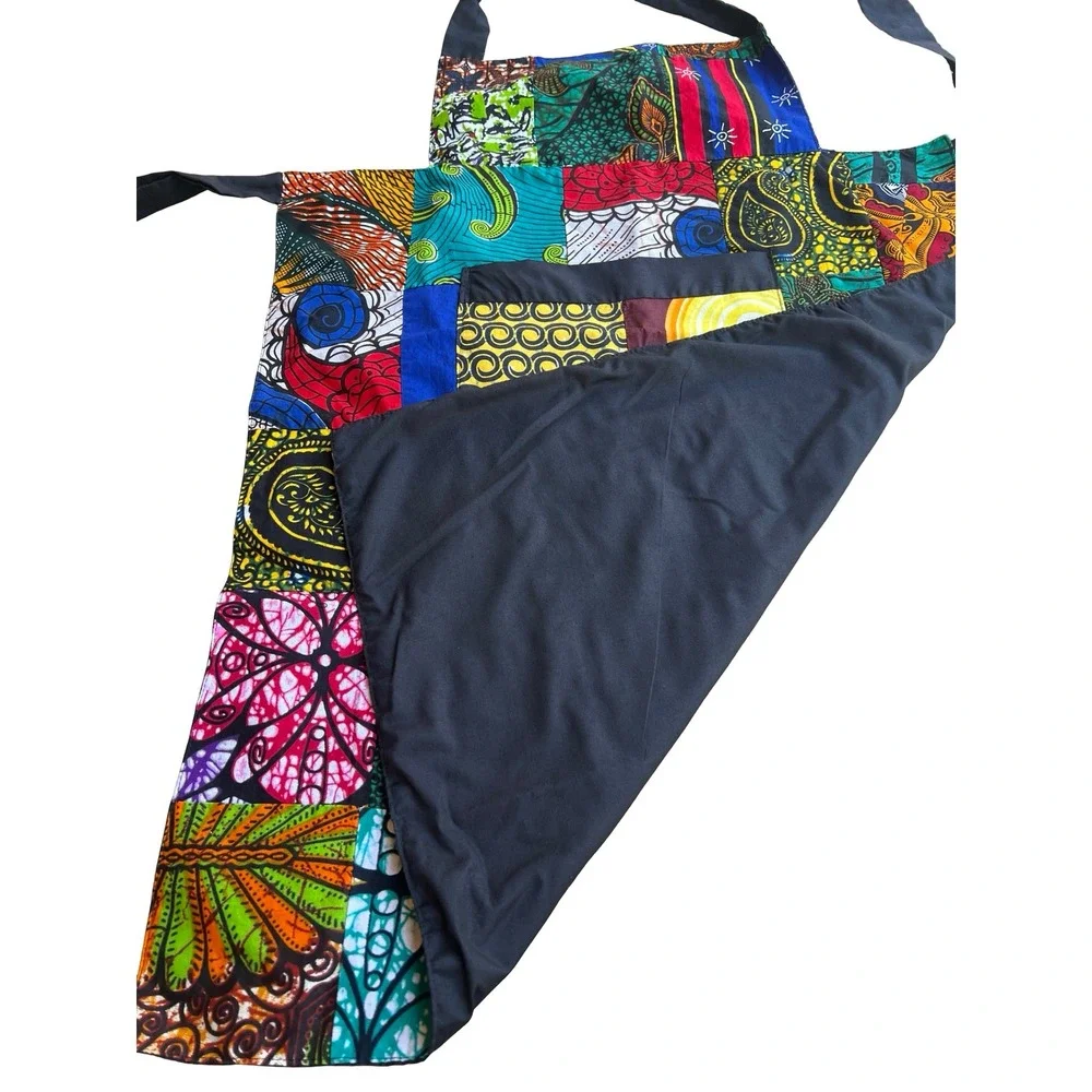 Handmade African Wax Print Patchwork Bib Apron Multicolor Kitchen Cooking Pocket
